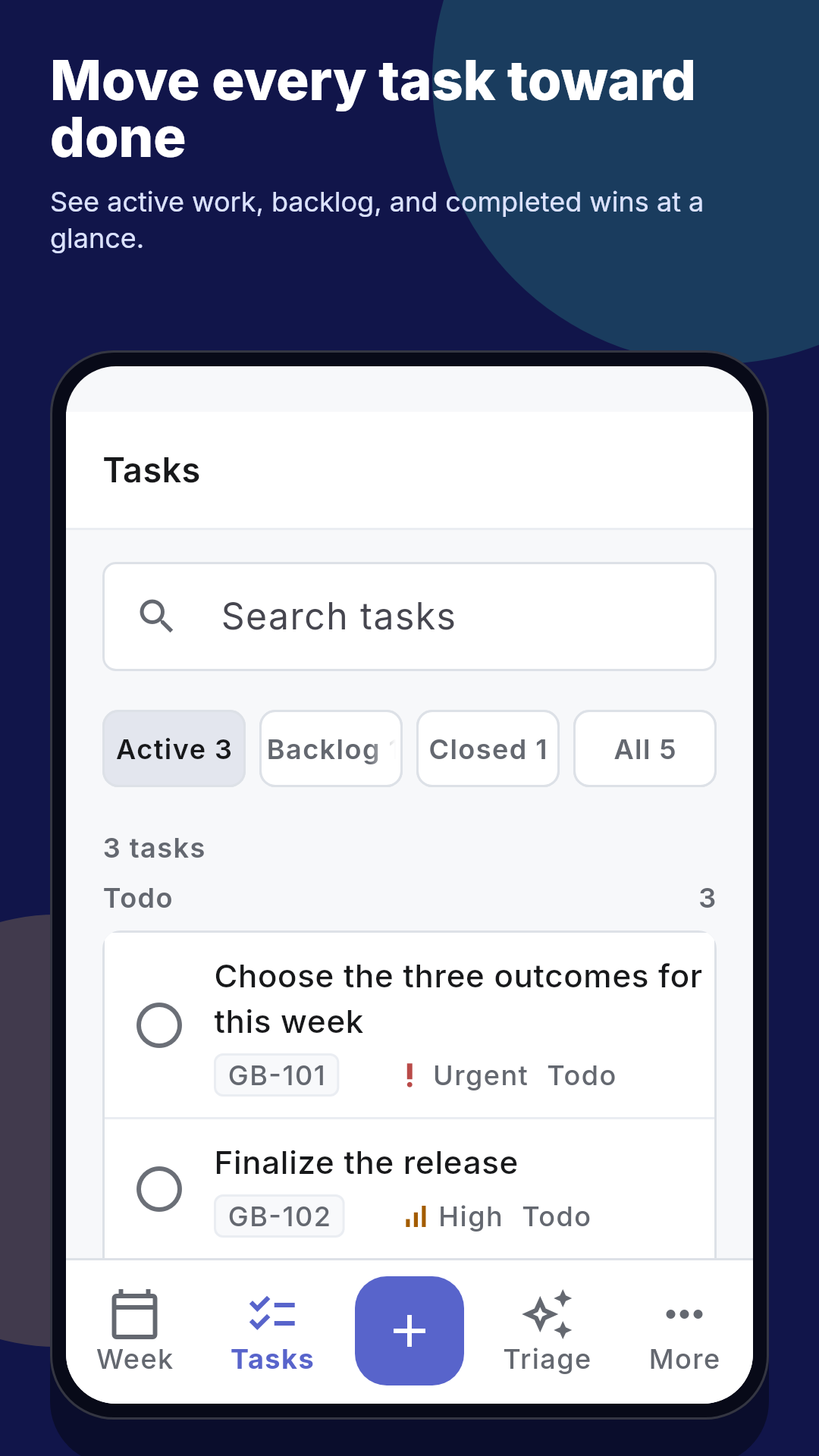 Getsbetter Tasks screen showing task priorities and dates